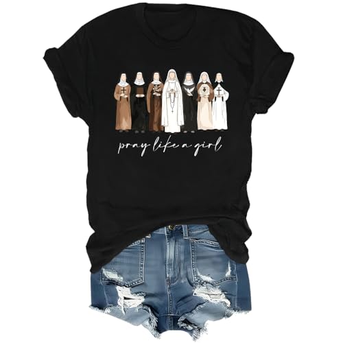 Lporikme Pray Like A Girl Shirt, Retro Pray Like A Girl Catholic Christian Faith T Shirt