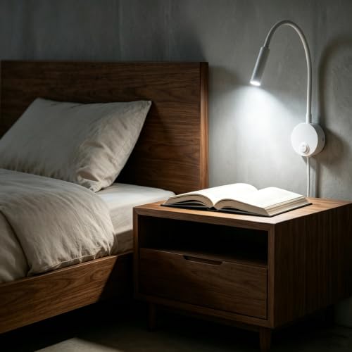 Image of White Wall Mount Reading Light for Headboard Bright 6000K Pure White 25 Focused Beam Bed Flexible Neck Task Lamp for Home Hospital Hotel Marine Yacht Bunk Bed 4.92ft Plug-in Cord