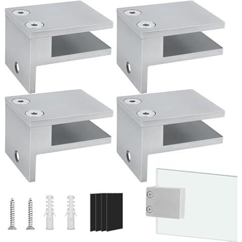 LukLoy Heavy Duty Glass-to-Wall Glass Railing Clamp, Brush Stainless Steel 304 Glass Clip for Pool Glass Fence Balcony Railing Glass Stair Balustrade Bracket (4 Pack) Cover