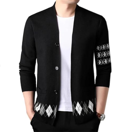 Men Sweater Knit Buttons Down Outwear for Argyle V Neck Long Sleeve Vintage Cardigan2