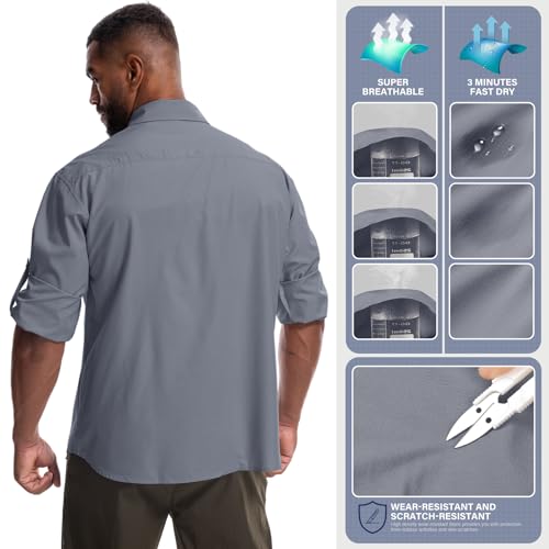 Mens Safari Sun Shirts UPF 50+ UV Sun Protection Long Sleeve Outdoor Quick Dry Fishing Hiking Gardening Shirts4