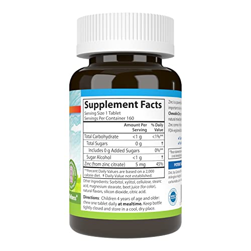 Carlson - Kid's Chewable Zinc, 5 Mg, Immune Support, Antioxidant Power, Natural Mixed Berry Flavor, 160 Tablets #TOP1