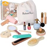 Montessori Mama Makeup and Salon Set - Wooden Pretend Play Beauty Play Makeup Kit with Styling Tools and Cosmetics - Pretend Makeup for Toddlers for 4 Year Old Girl