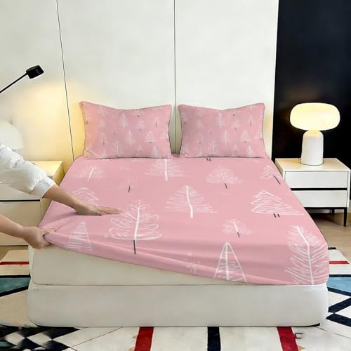 Drap housse motif arbre 3d poche profonde microfibre lit double
