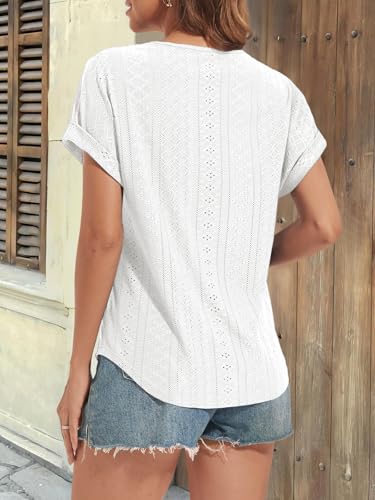 ATHMILE Women's Tunics Loose Fit Dressy Blouses Summer Short Sleeve Tops with Curved Hem Beach Vacation Clothes for Women3