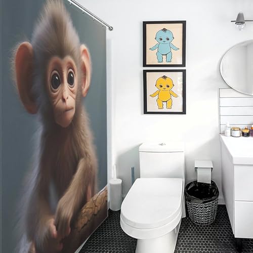 Rideau de douche singe 100% polyester haute densité lavable 168x183 cm