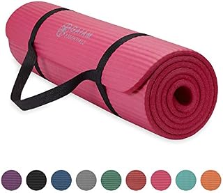 Gaiam Essentials Thick Yoga Mat Fitness & Exercise Mat With Easy-Cinch Yoga Mat