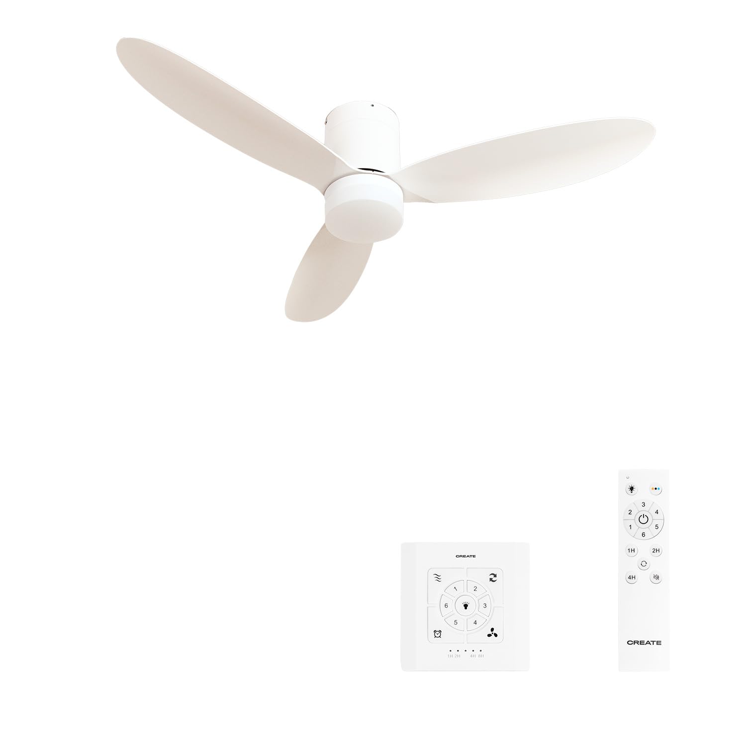 CREATE / WIND LITE/Ceiling fan with white light with wall controller and control/40W, silent, Ø132 cm, 6 speeds, programmable, summer-winter function, LED light 3 temperatures
