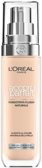 L'Oréal Paris Fondotinta Liquido, Idratazione 24H, Per Tutti Tipi di Pelle, Formula con Acido Ialuronico, Accord Parfait, 30 ml, Sottotono Rosa, Packaging May Vary