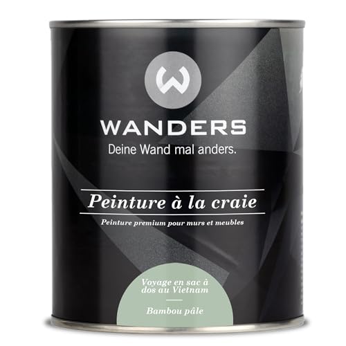 Wanders Shabby Chic Peinture à la craie 750 ml – Bambou pâle/gris vert clair – Peinture pour meubles de cuisine et meubles de cuisine sans ponçage – Peinture à la chaux pour bois et plus encore – Haut