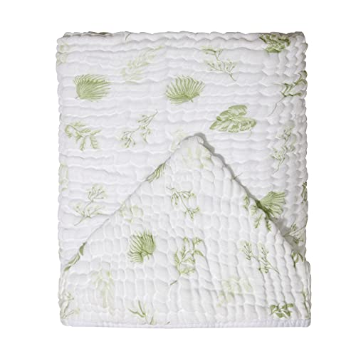 Image of Mami Viscose Made from Bamboo Muslin Hooded Baby Bath Towel, 6 Layers Infant Towel Newborn, Excellent Size 45 x 33 inches (Green Leaves)