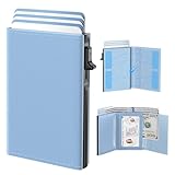 typecase Womens Wallet Card Holder: Pop Up Card Case, Genuine Leather, RFID Blocking, Slim, Minimalist, Thin, Small Size - 9-14 Card Capacitiy, ID Window, Cash Pocket (Blue)