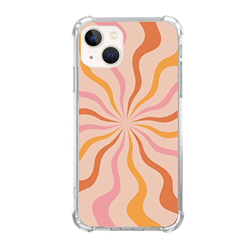 Qimulgociz Hippie Groovy Abstract Sunset Art Hülle Kompatibel mit iPhone 13 Mini, Retro 70er Jahre Bunte Sonne Streifen Kunst Hülle für Mädchen Frauen Jungen Männer, Trendige TPU Bumper Case für
