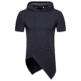 manschettenknopf box Lange Ärmel CFWL FrüHling Und Sommer Herren T-Shirt Herren Kapuze Einfarbige NäHte Kurzarm Hoodie Top Ausschnitt T-Shirt MäNner 3D Drucken Loose Fit Oberteil Dark Grey M