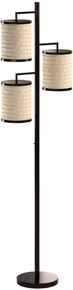 Brightech Liam Tall Tree Lamp with Asian Lantern Shade for Living Rooms and Offices - Standing Lamp with 3 LED Bulbs for Bedroom Reading - Bronze