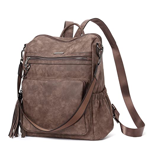 Image of CLUCI Backpack Purse for Women Fashion Leather Designer Travel Large Ladies Shoulder Bags with Tassel, Two-toned Coffee, Large