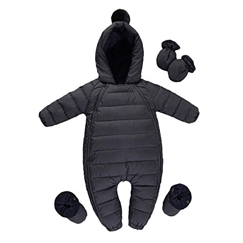 famuka Baby Winter Warm Down Snowsuits Hooded Puffer Outwear (Black, 9-12 Months)