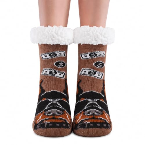 Hisonwel Kids FluffySocks Boy Girl Camouflage Soft Thicken Winter Thermal Fleece Fuzzy Non-Skid Children Home Christmas Socks (UK Age:3-5 Years Brown Dog)