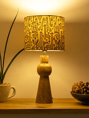 Image of Green Girgit Wooden Skirt Lamp with Multicolor Animal Print Shade