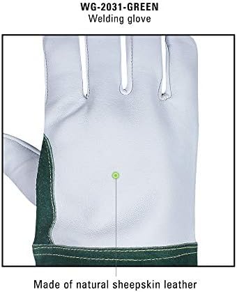 SAFTA Spark and Heat Proof Gloves, Sheep leather Palm & Top with Cow Split Leather Cuff, AZO free Ideal TIG Welding Gloves, Perfect for Gardening, Soldering, Metal Handling. (Size 10, Green)