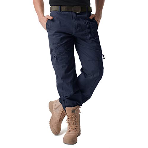 Image of CRYSULLY Men's Cotton Multi-Pockets Work Pants Tactical Outdoor Military Army Cargo Pants (No Belt)