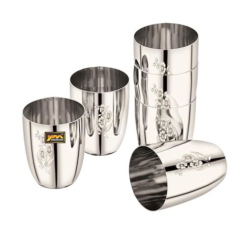Image of Glass Set | Premium Heavy Guage | Silver Mirror Polish | Break Resistant | Gifting Item | 350ml | Set of 6 (Laser)