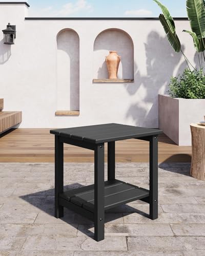 Table d'appoint extérieure en HDPE Garvee, table basse de jardin double plateau - 3