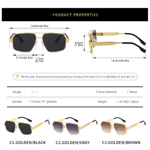 Lunettes de soleil carrées de luxe avec monture ciselée élégante