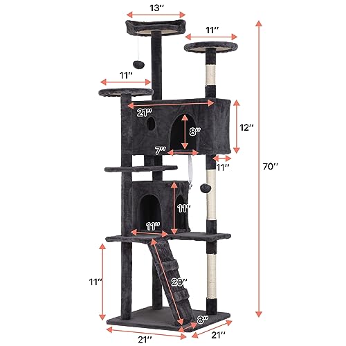 Casa para gato con rascador, torre de 21 pulgadas gris miniatura 5
