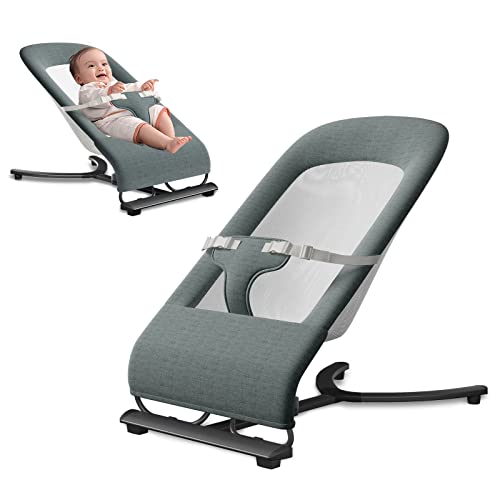 Image of Baby Bouncer for Infants, Portable Bouncer Seat for Babies, Baby Bouncer with 3-Point Harness, Portable Rocker with Mesh Fabric and Babies Soothing Vibrations (Grey)