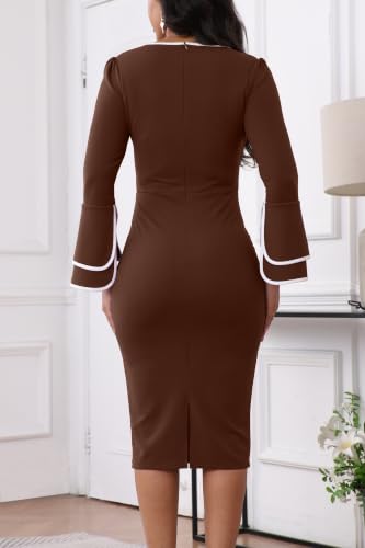 Image of ZonJie Church Dresses for Women Bell Sleeves Business Wear to Work Cocktail Party Pencil Casual Dress
