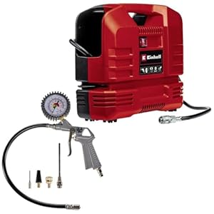 Einhell Portable Oil-Free Air Compressor with Gun 8 Bar, 116 PSI, 240V, 1100W Service-Free Motor, 3m Hose TC-AC 190