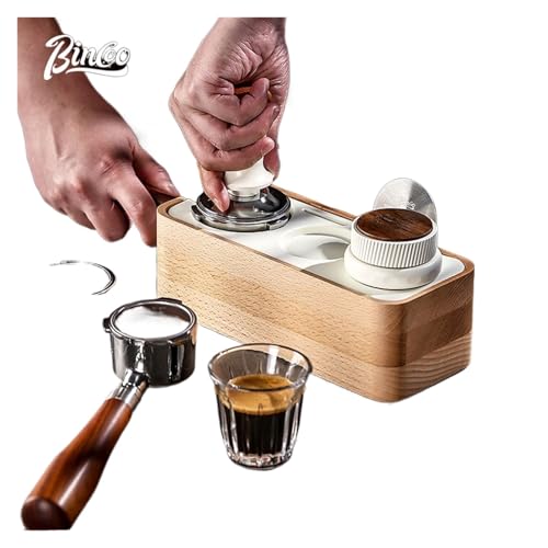 Kompatybilny z Bincoo Coffee Tamper Station Espresso Stand Portafilter Holder drewniana podstawa 51 mm, 53 mm, 58 mm, akcesoria do kawy, narzędzie baristy (drewniana podstawa)