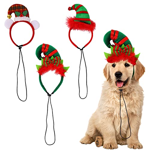 3 Stück Einstellbar Weihnachten Hund Stirnbänder Elfen Haarband, Lustige Haarreifen, Weihnachten Kostüme Zubehör für Hund Katze Haustier