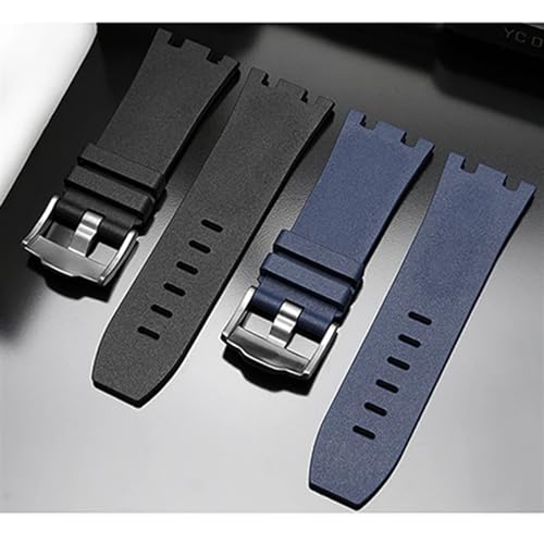 Bracelet montre caoutchouc pour Audemars Piguet 15703 bleu boucle argent 28mm - 6