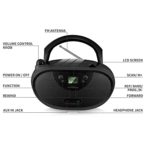 Hplay Gummy Gc04 Portable Cd Player Boombox With Digital Tunning Am Fm Stereo Radio Kids Cd Player Lcd Display, Front Aux-In Port And Headphone Jack, Supported Ac Or Battery Powered- Black #TOP2