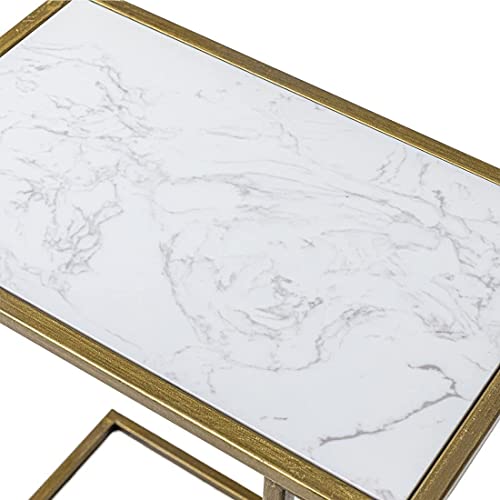 Gold Marble C Shaped Snack Table, Rectangle End Side Table Slide Under Couch For Sofa Coffee Laptop Living Room Bedroom Small Space, 19" L X 12" W X 24" H, Gift For Christmas, New Year #TOP3