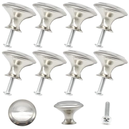 CEEYSEE 12 Pezzi Pomelli Rotondi Mobili 30mm/1.18in Maniglie Semplici Monoforo Maniglie In Metallo Con Viti Pomelli per Cassetti,Libreria, Mobili (30mm, Argento,YSLS)