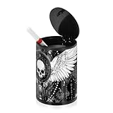 Grand cendrier gothique noir avec couvercle en acier inoxydable pour...