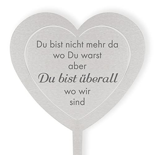 DOLORINO Grabstecker Edelstahl Herz 'Du bist Nicht mehr da' | wetterfester Grabschmuck | in Liebe für einen geliebte Menschen | eine wetterfeste Erinnerung