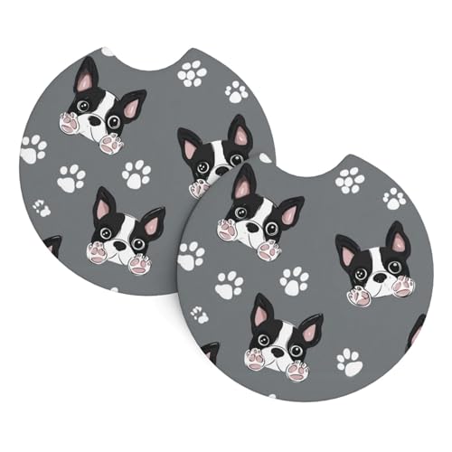 2 Piezas Portavasos para Carro con Diseño Boston Terrier miniatura 1