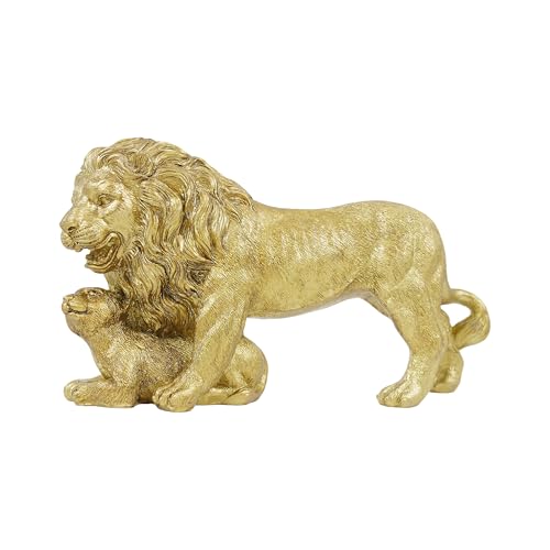 Estatua de León Dorado con Cachorro de 9 in miniatura 1