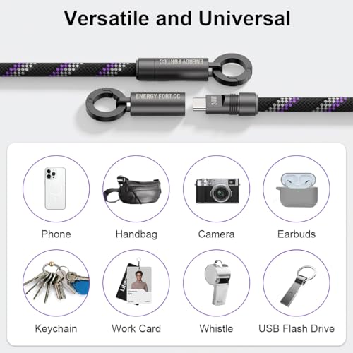 Image of Verilux PD 240W Type C Cable Fast Charging with Strap Lanyard, Nylon Braid c type charger cable Supports 480Mbps Data Sync, Anti Theft Phone Camera Strap & Rotatable Metal Buckles for USB C Equipment