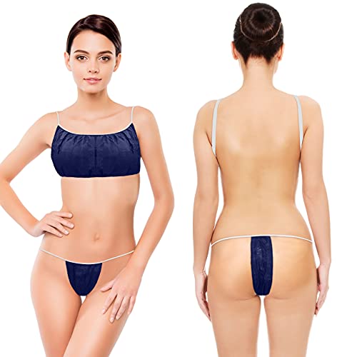 Image of Yahenda 50 Pieces & 100 Pieces Disposable Bras and Panties for Spa Women Disposable Bikini Thong Underwear