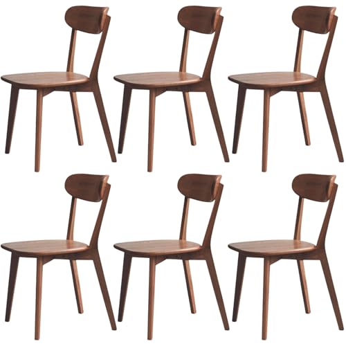 Image of 100% Solid Wood Dining Chairs,Mid Century Modern Dining Chairs with Rounded Backrest,Kitchen,Dining Room Chairs Set of 1 /2 /4 (6, Walnut Color)