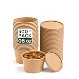 [6oz 500Pack] Kraft Paper Soup Conatiners with Lids, Disposable Ice Cream/Salad/to Go Hot Soup Cups, 175ml PE-Coated Paper Heat-Resistant for Food Service