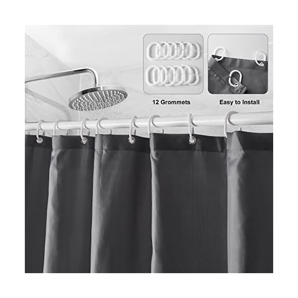 DUFU Wasserdichter Duschvorhang, Waschbar Schnelltrocknend Textil Stoff Polyester Badewanne Vorhang mit 12 Duschvorhängeringen, Transparent Duschvorhang, Dunkelgrau (180 x 200 cm) – Bild 5