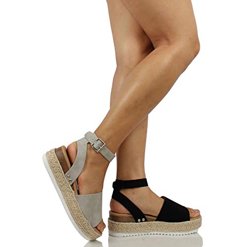 Image of Soda Topic Open Toe Buckle Ankle Strap Espadrilles Flatform Wedge Casual Sandal