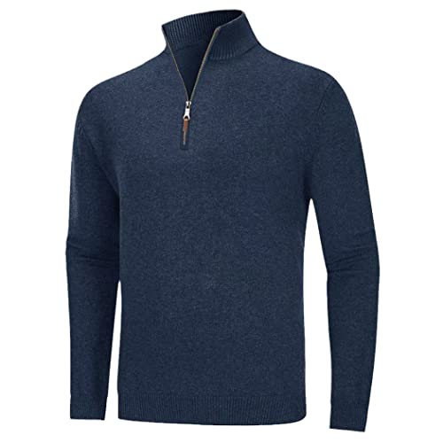 Pull à col roulé pour homme bleu jean avec fermeture éclair quart XXXL