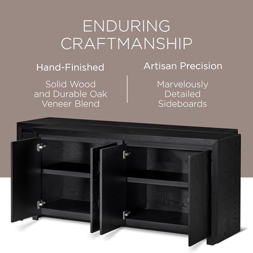 Maven Lane Iris Contemporary Large Wooden Sideboard, Accent Buffet Server Table With Doors For Kitchen Or Living Room In Refined Black Finish thumb #4